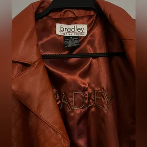 Bradley Bayou 100% Leather Jacket Womens Burnt Orange Quilted Full Zip Pockets thumbnail 3