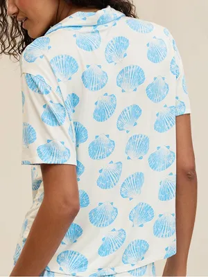 Aerie NEW! Real Soft Short Sleeve Pajama Shirt Blue Shell Nautical thumbnail 5