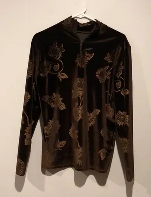 PSE California Vintage Floral Velour Quarter Zip Pullover Sweater thumbnail 1