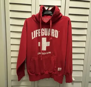 Lifeguard Hoodie Red Sweatshirt Small Coastal Long Island Beach Y2K Surfer thumbnail 5