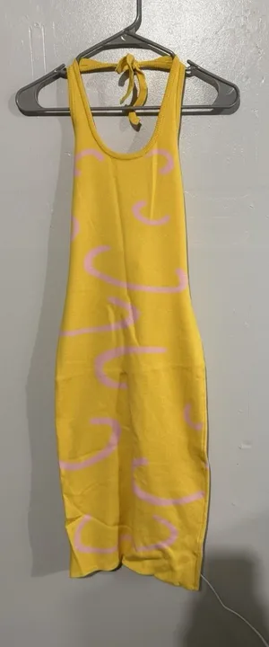 Kollyy Women's Y2K Yellow Abstract Body Con‎ Dress Size S NWT thumbnail 1