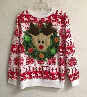 ‎MAD Engine reindeer head wreath Christmas sweatshirt L thumbnail 1