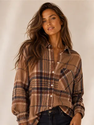 Aerie Plaid LUMBERJANE Shacket Button Up 100% Cotton Quiet Luxury Old Money XS‎ thumbnail 1