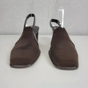 Bass Womens‎ Shoes Size 8.5 Brown Y2K Block Heel Sling Back Closed Square Toe thumbnail 8