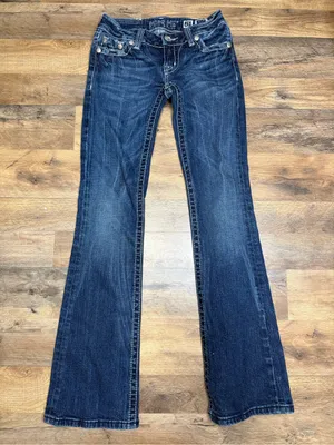 Miss Me Dark Blue Bootcut Jeans with Flap Back Pockets thumbnail 1