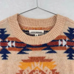 Lucky Brand Western Sweater Wool Blend Jewel Tone Boho Aztec Waist Length Medium thumbnail 4