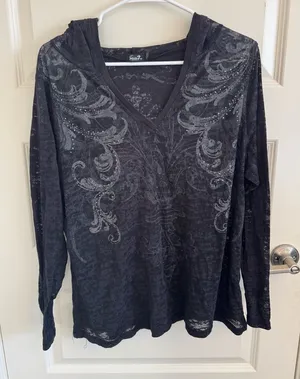 Seven7 See-Through Hooded Graphic Top thumbnail 1