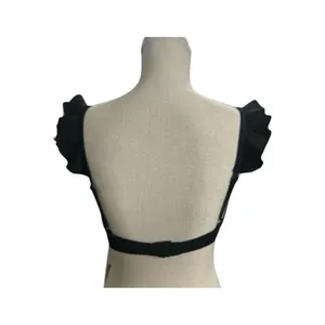 ASOS Black Floral Lace Bikini Top Size 4 Ruffle Strap Vneck Beach Swimwear thumbnail 2