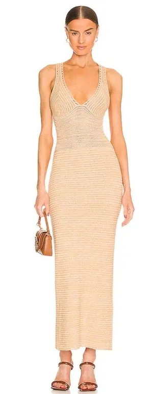 Torn by Ronny Kobo Darcey Snowy Knit Crochet Dress in Lark and White Medium thumbnail 1