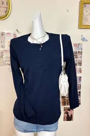 Lauren Ralph Lauren Dark Navy Blue Long Sleeve Crew Neck Knit Top with RL Monogr thumbnail 1