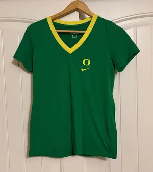Oregon Ducks T Shirt Women's Small Nike V Neck Green Yellow Short Sleeve thumbnail 1