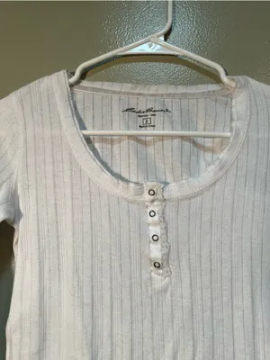 Eddie Bauer Women's Size Small Scoop Neck Henley Top White Lace Ribbed Cotton thumbnail 4