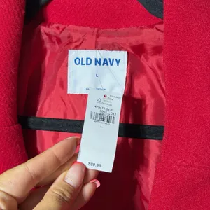 Old Navy Womens Large Long Red Double Breasted Peacoat‎ Trench Coat NWT thumbnail 3