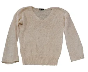 J. Crew Women's Size Medium V-Neck Sweater Beige Bell Sleeve Open Knit Coastal thumbnail 1