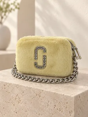 Marc Jacobs Luxe Snapshot Yellow Faux Fur Camera Bag Crystal Logo NWT thumbnail 2