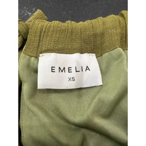 Emelia Olive Green Tiered Ruffle Maxi Dress Smocked Tie Back Boho XS Y2634 thumbnail 9