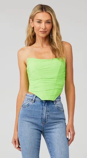 Steve Madden Strapless Mesh Corset Top Women's‎ Size Medium Green Neon Bright thumbnail 1