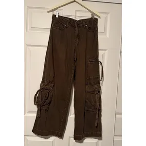Baggy Pants Wide Leg Cargo Jeans‎ Brown Skate Grunge Streetwear Gorpcore Y2K 90s thumbnail 2
