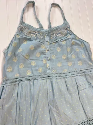 Pilcro By Anthropologie Citrus Fruit Ruffled Eyelet Midi‎ Dress | Blue | Size L thumbnail 5