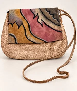 Magnifique Vintage Abstract Hand Painted Genuine Leather Flap Crossbody Bag thumbnail 1