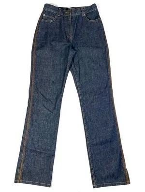 Anne‎ Klein Vintage Embroider Trim High Waist Split Hem Straight Jean thumbnail 1
