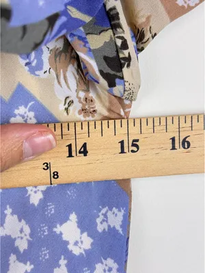 Jonathan Martin Studio Y2K Floral Patchwork Bell Sleeve Blouse Blue Tan Size S thumbnail 8