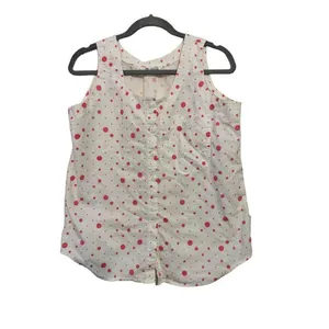 Vintage Mervyn's white and pink‎ polka dot tank blouse M thumbnail 3