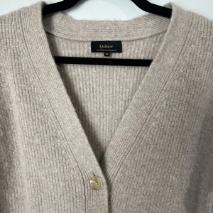 Quince Sweater Women's M Mongolian Cashmere 2.0 Oversized Boyfriend Cardigan Tan thumbnail 4