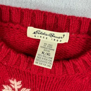 Eddie Bauer Womens Red Wool Snowflake Sweater XL Petite Crew Neck Holiday Winter thumbnail 3