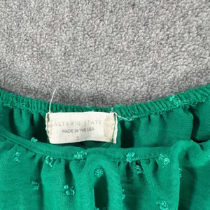 Altar'd State Green Swiss Dot Mini Dress Size Small Tie Back Puff Sleeve Tiered thumbnail 3