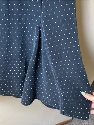 100% Silk Polka Dot Navy Midi Skirt Blue Size M thumbnail 2