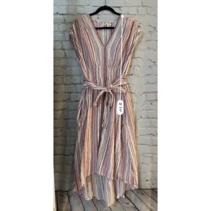 Max Studio Stripe Tie Front Cotton Blend Dress Red Women’s L thumbnail 7