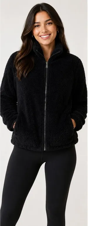 NK Victoria’s Secret Women’s Black Sherpa Fleece Full Zip Jacket Size M thumbnail 1