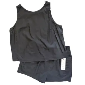 NWT Women Linen 2 Piece Outfit Black Crop Tank Top and Shorts Set Size L thumbnail 4