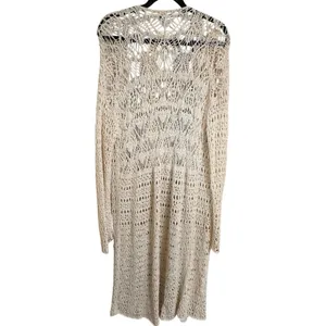 American Eagle Ivory Boho Grunge Knit Crochet Long Cardigan Duster XL thumbnail 2