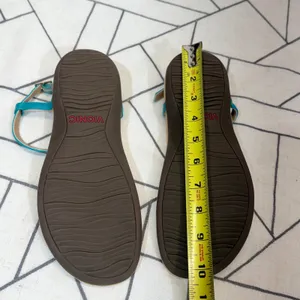 Vionic Sandals Size 8 Teal Leather Gold Studded Orthotic T-Strap‎ Ankle Strap thumbnail 7