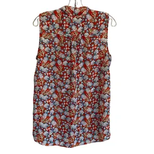 Pleione Womens Sleeveless Tie Neck Floral Blouse Orange Blue White WQZ58232RK M‎ thumbnail 3
