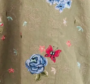 Denim & Co Vintage Floral Olive Jacket Button Up Flowers Butterflies Green Pockets thumbnail 9
