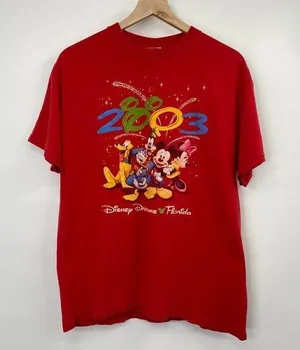 Y2k Vintage Disney Mickey Mouse & Friends T-Shirt Red Cotton Womens Size Medium thumbnail 1
