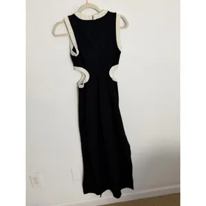 STAUD DOLCE Cutout Waist Black White Trim Maxi Sleeveless Ponte Dress Sz XS thumbnail 3