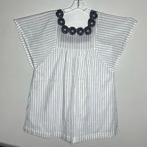 Madewell Striped Dress with Black Floral Neckline Dress Sz M thumbnail 7