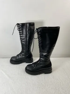 Nasty Gal Black Lace-Up Knee High Boots Size 5 thumbnail 4