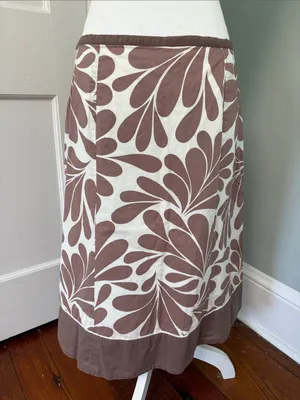 Boden Brown White Printed Floral Midi Skirt Cotton Size US 8 UK 12 Long thumbnail 3