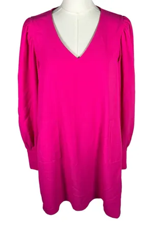 Easel Los Angeles‎ Pink Long Sleeve V-Neck Mini Dress Small Puff Sleeve Pockets thumbnail 1
