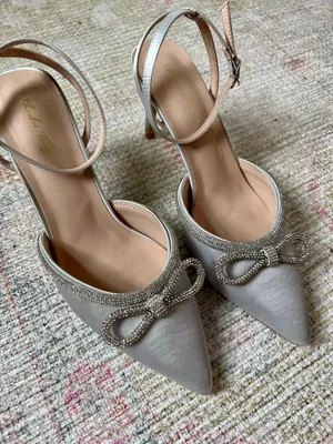 Rhinestone Bow heels Silver Size 9.5 thumbnail 2