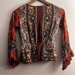 Free People Rosalie Wrap Top long sleeve asymmetric indie hippie festival floral thumbnail 3