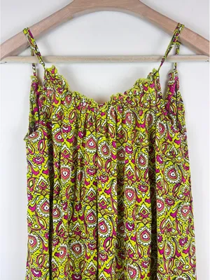 By Anthropologie Flounced Maxi Lounge Dress Citron Paisley Modal M Boho thumbnail 4
