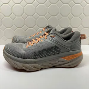 Hoka One One Bondi 7 Running Shoes Women 9 Grey Orange Cushioned 1110519 HMSH thumbnail 2