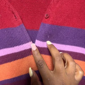 Nordstrom Women Cotton Ramie Cardigan Sweater Large Multi Striped V-Neck Kidcore thumbnail 2