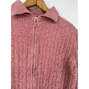 Alfred Dunner Zip Up Sweater Women S Pink Cable Knit Chenille Soft Cozy‎ Casual thumbnail 2
